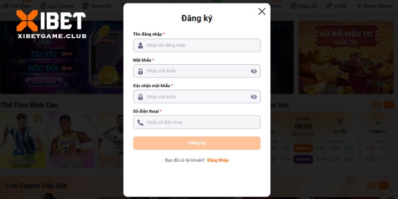 Người chơi chưa có tài khoản hãy hoàn tất đăng ký