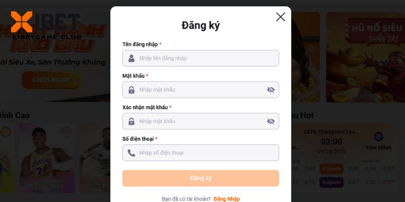 Người chơi điền thông tin vào biểu mẫu đăng ký tại XIBET