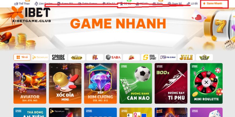 Bạn chọn vào danh mục game nhanh trên giao diện chính chủ