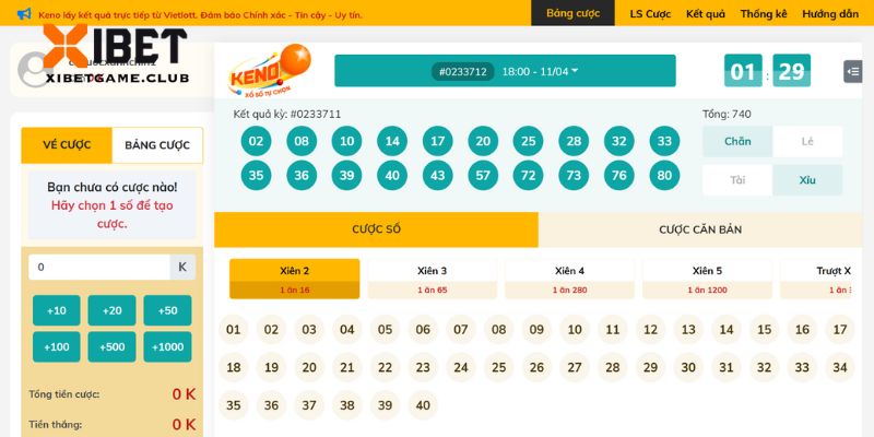 Keno Vietlott là trò chơi được yêu thích tại nhà cái XIBET