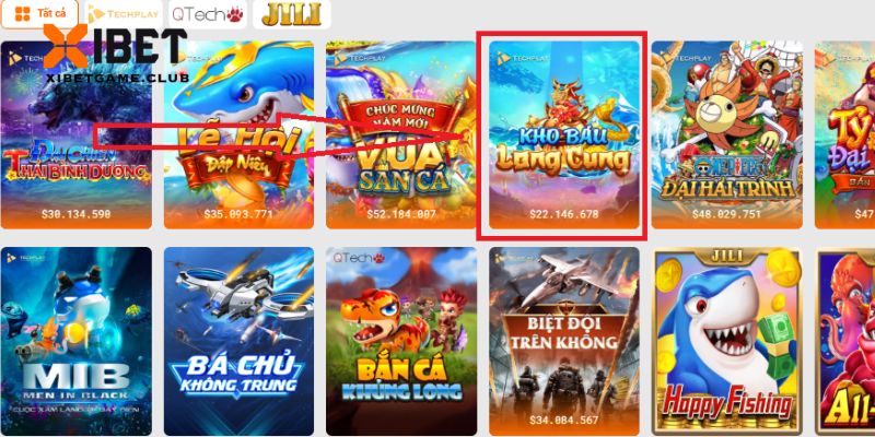 Lựa chọn trò chơi Kho Báu Long Cung để tham gia giải trí