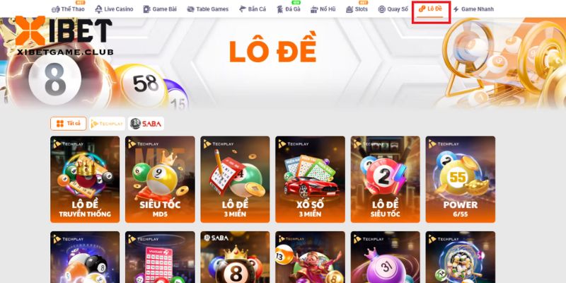 Chọn sản phẩm lô đề tại giao diện XIBET