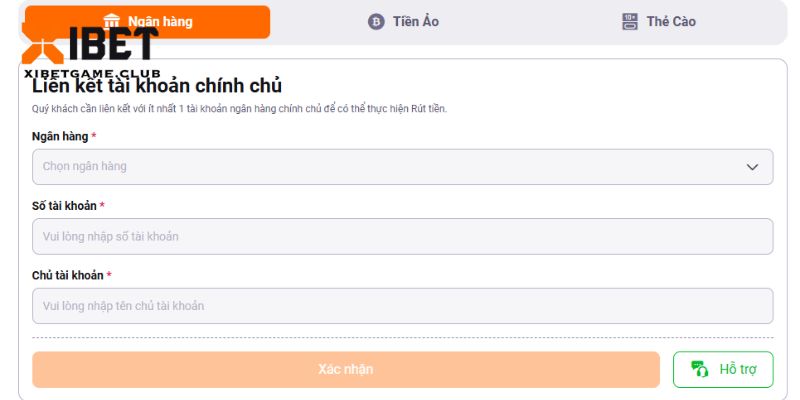 Rút tiền bằng phương thức ngân hàng tại nhà cái XIBET