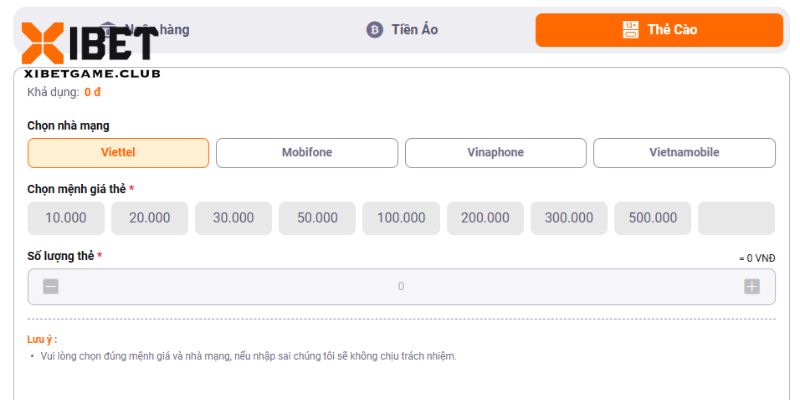 Người chơi có thể thực hiện rút tiền bằng thẻ cào dễ dàng