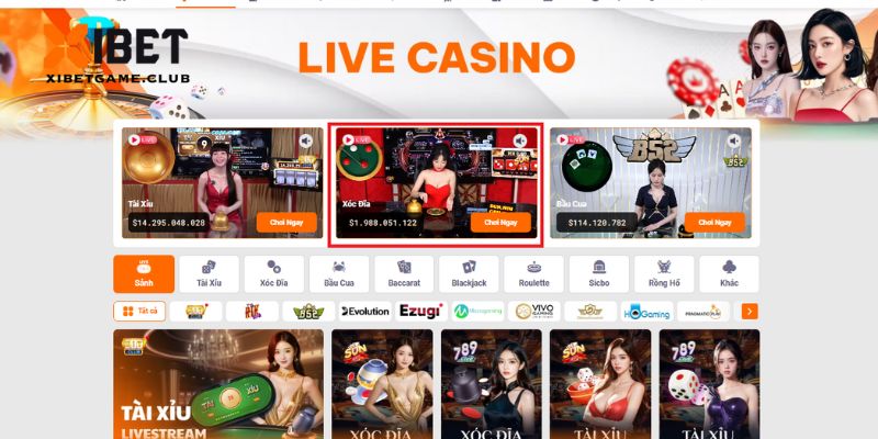 Lựa chọn trò chơi xóc đĩa tại danh mục live casino